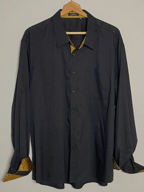 Hisdern Men's Black Dress Shirt Gold Contrast Trim 3XL 19.5 Party Formal Big Tal